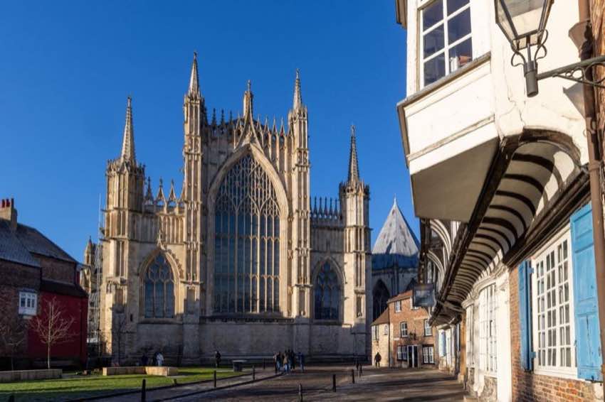York Minster cathedral under a clear blue sky, representing North Yorkshire
